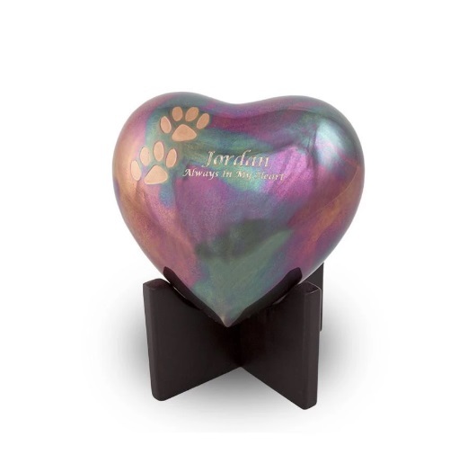 Green New Raku Arielle Heart Pet Urn