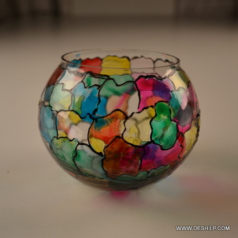 एंटीक इमिटेशन प्रिंटेड ग्लास टी लाइट कैंडल होल्डर