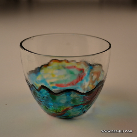 मॉडर्न आर्ट्स प्रिंटेड ग्लास टी लाइट कैंडल होल्डर