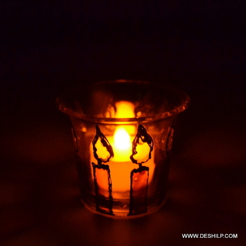 Decorated Glass T Light Candle Holder For Promotional - Style: Antique Imitation