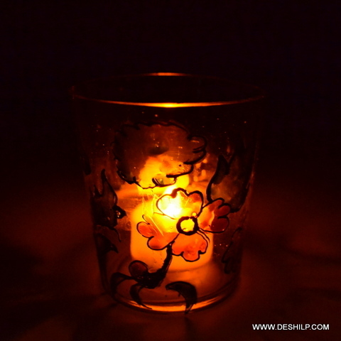 प्रिंटेड ग्लास टी लाइट कैंडल होल्डर
