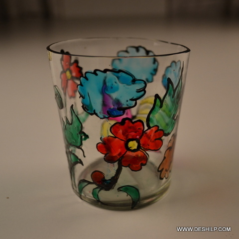 Flower Designed Printed Glass T Light Candle Holder