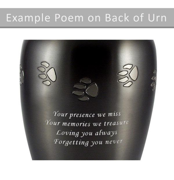 Black Medium Paw Print Pet Cremation Urn -Engravable