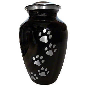 Black Medium Paw Print Pet Cremation Urn -Engravable