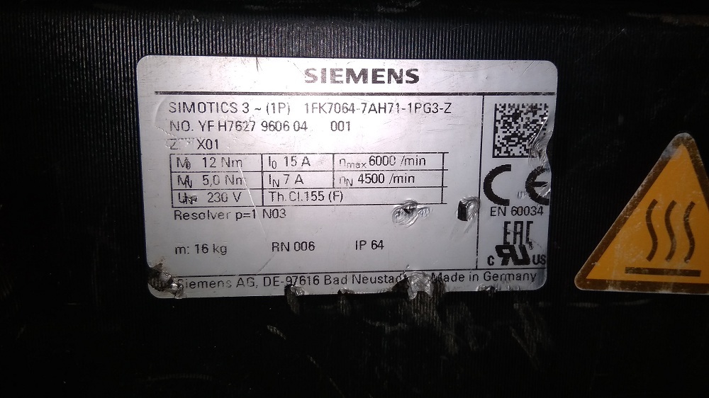 Siemens Servo Motor 1fk7 064-7ah71-1pg3-z