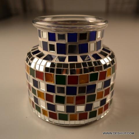 Jar Type Mosaic Handmade Glass Candle Holder - Style: Antique Imitation