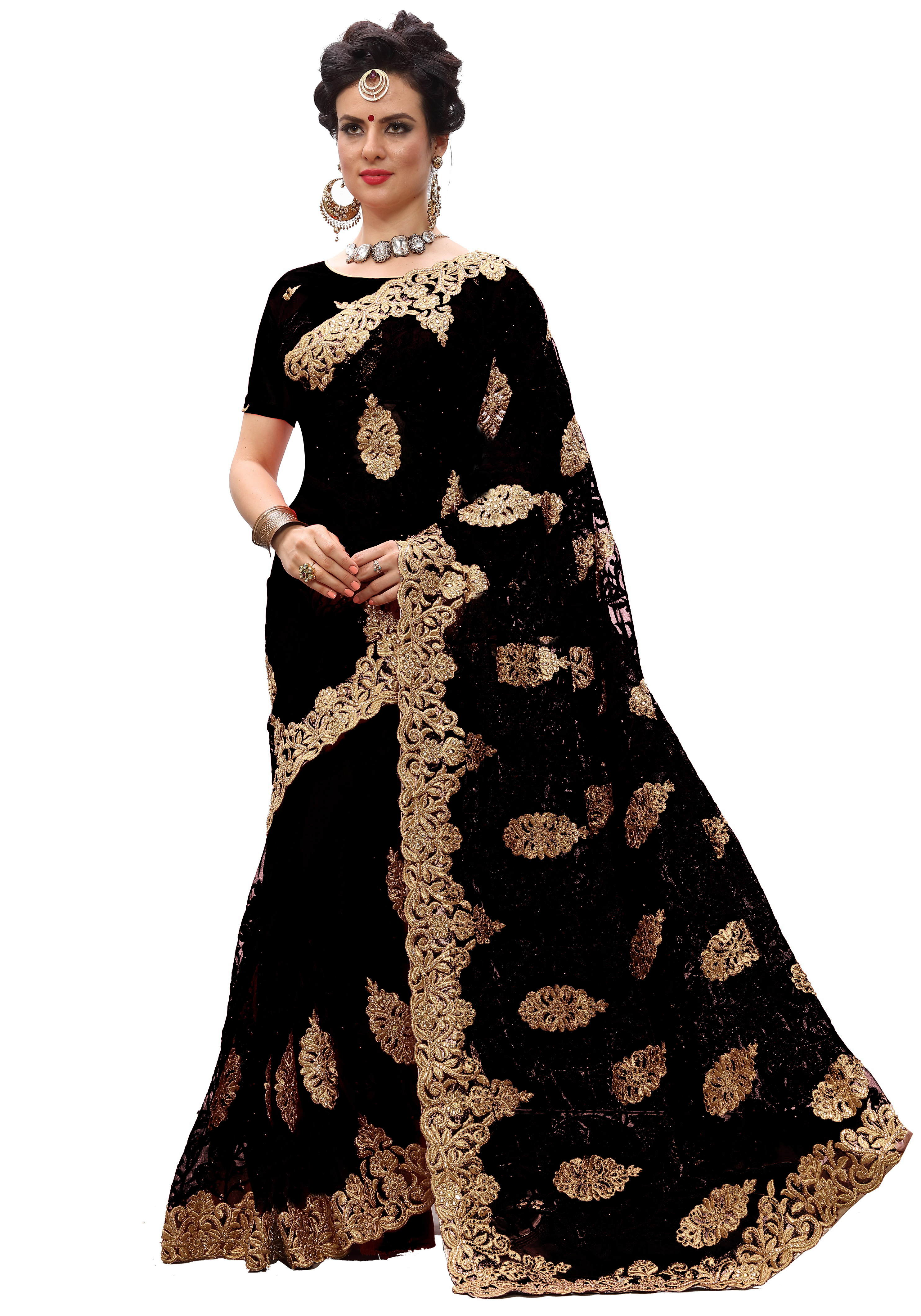 Heavy Embroidered Net Saree - 5.5 Mtr Length, Unstitched Blouse 0.80 Mtr | Blue Color, Festive Wear, Bollywood Style, Stone Work