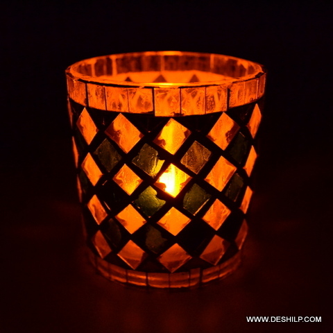 एंटीक इमिटेशन मल्टी मोज़ेक ग्लास कैंडल होल्डर