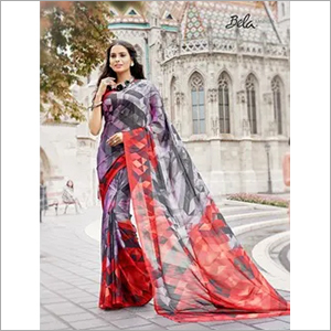 Printed Saree - Satin with Crap Blouse, Multicolored Design for All Seasons