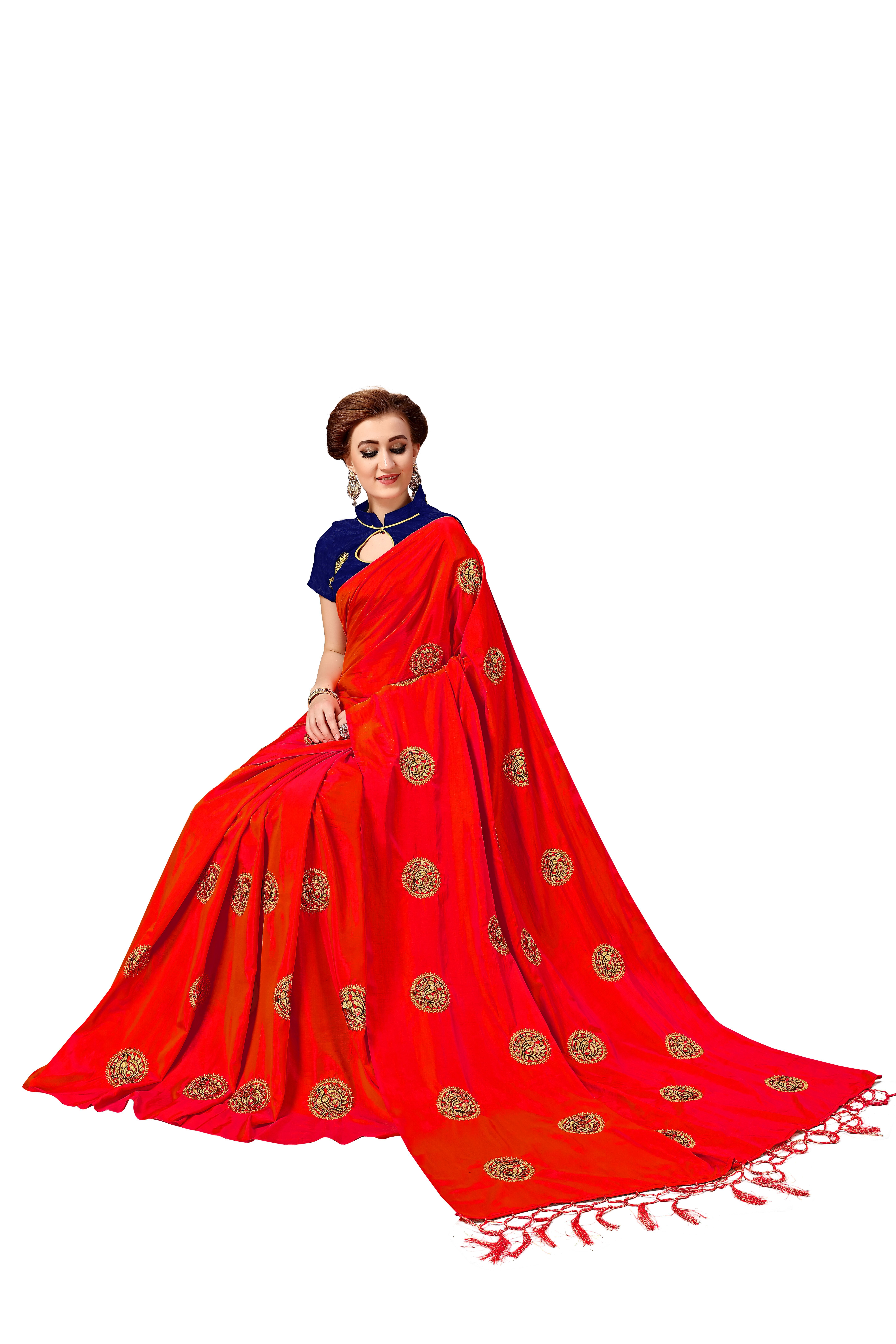 Red Silk Embroidered With Tassel Border Saree Collection