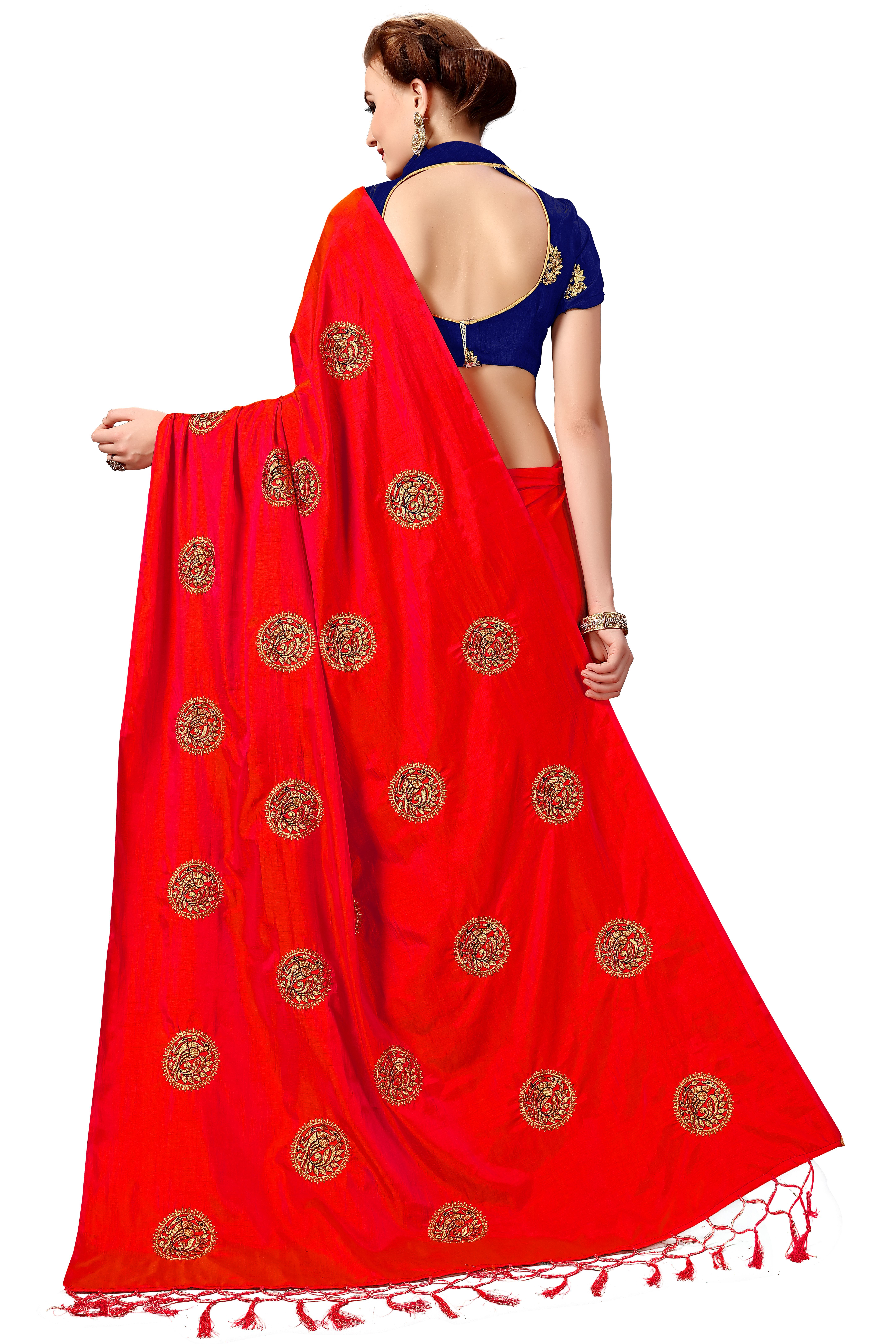 Red Silk Embroidered With Tassel Border Saree Collection