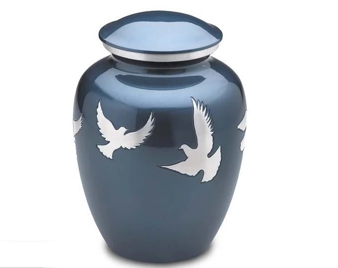 Enamel Mother Of Pearl Inlay Rose Cremation Urn Blue New