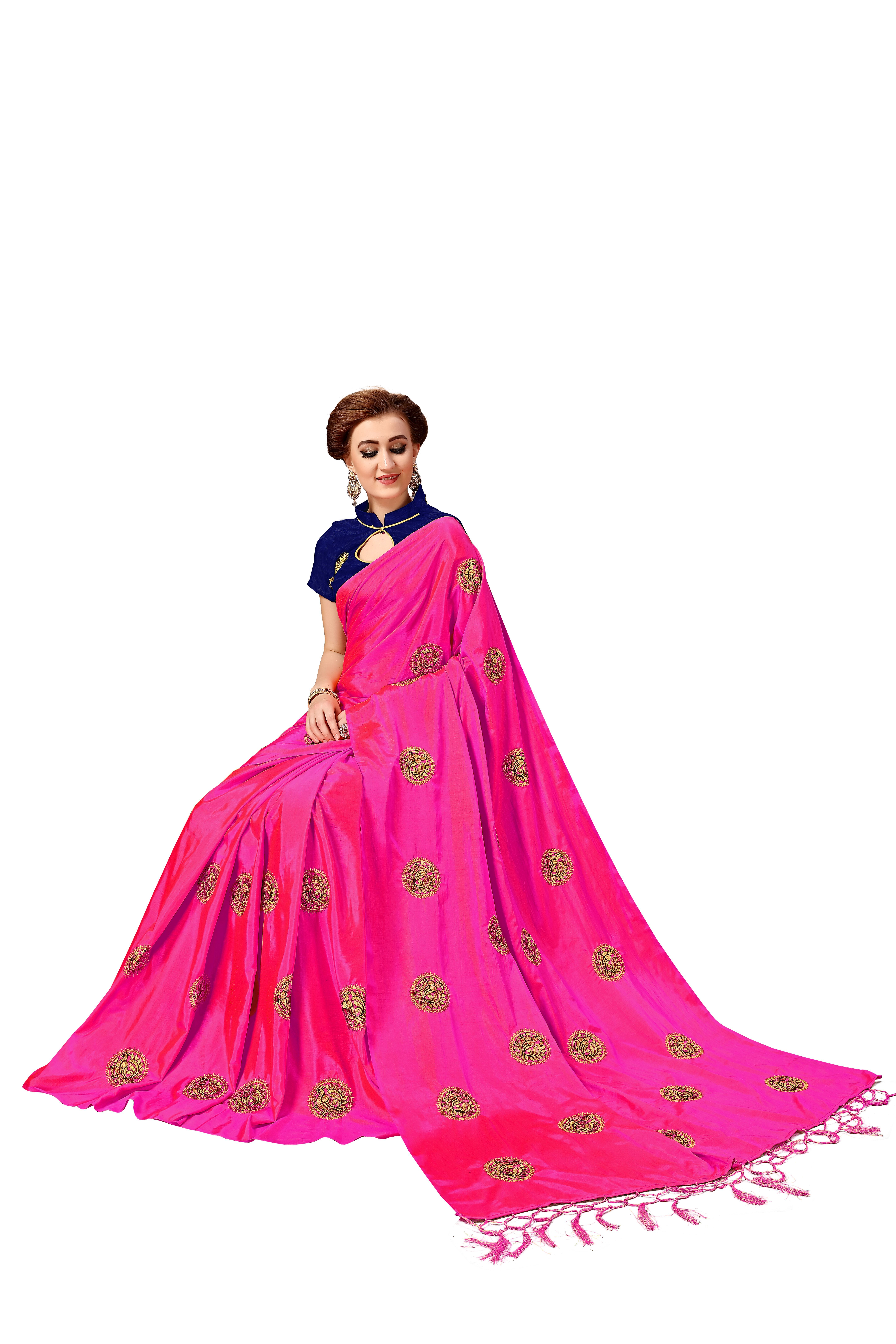 Pink Silk Embroidered With Tassel Border Saree Collection