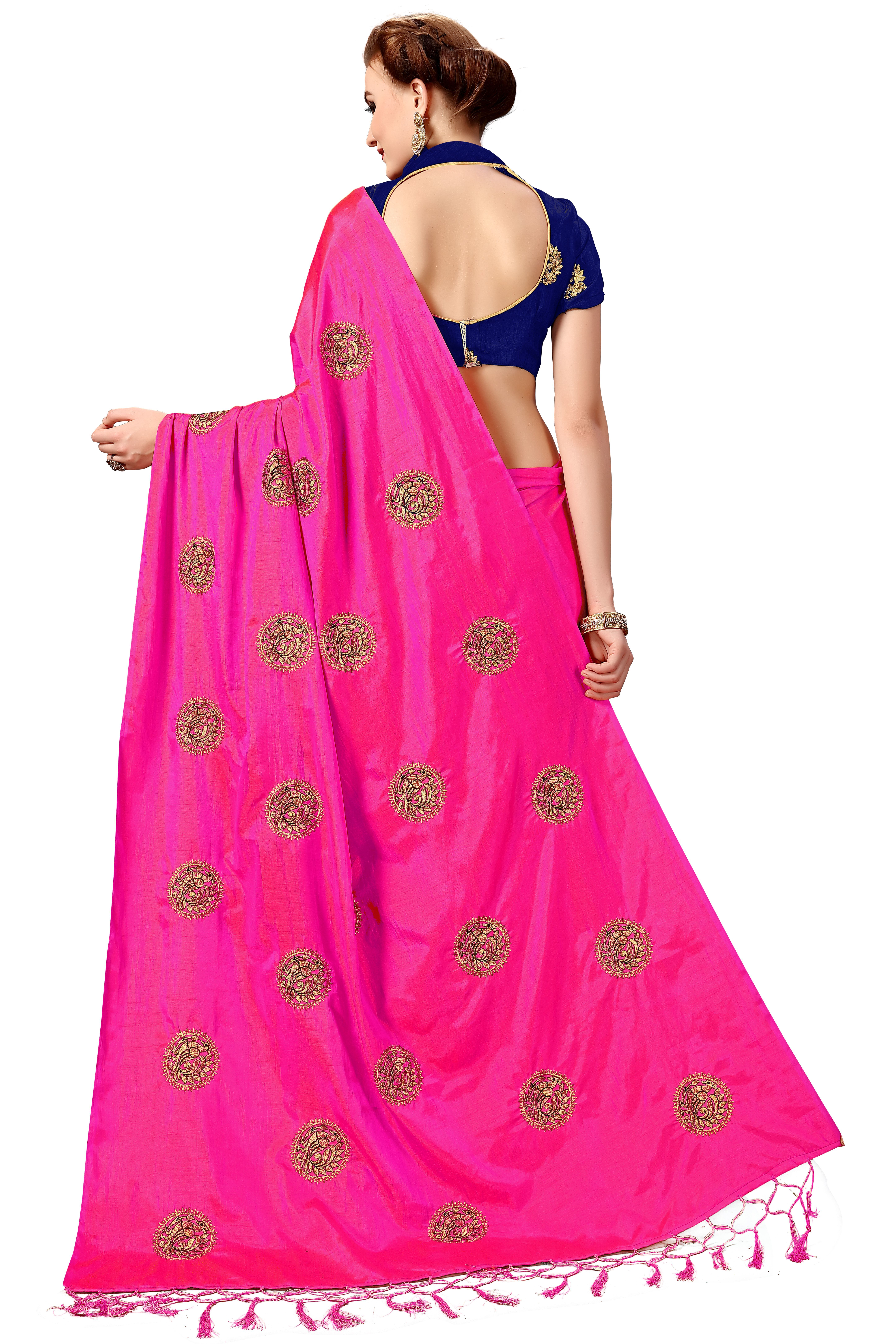Pink Silk Embroidered With Tassel Border Saree Collection