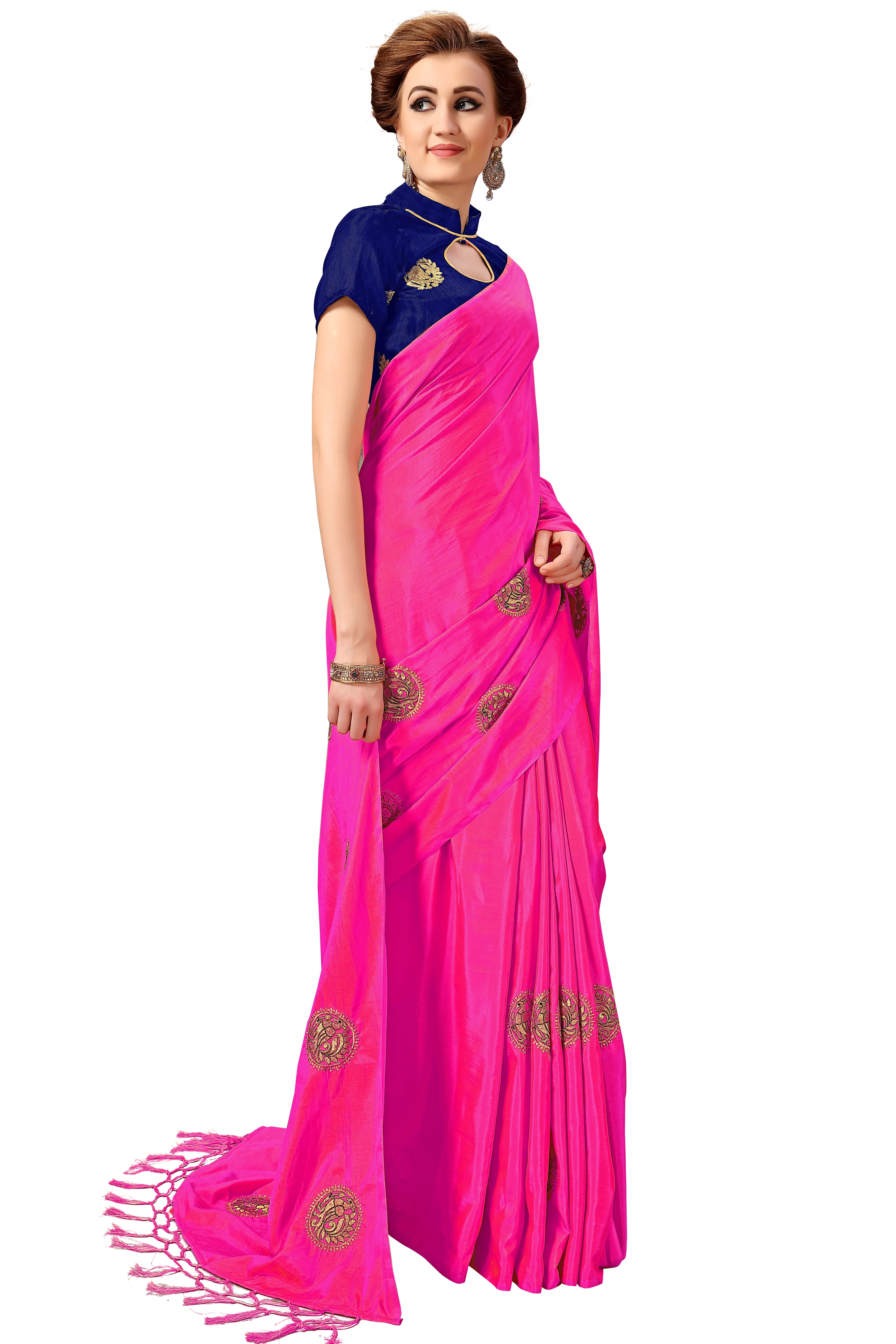 Pink Silk Embroidered With Tassel Border Saree Collection