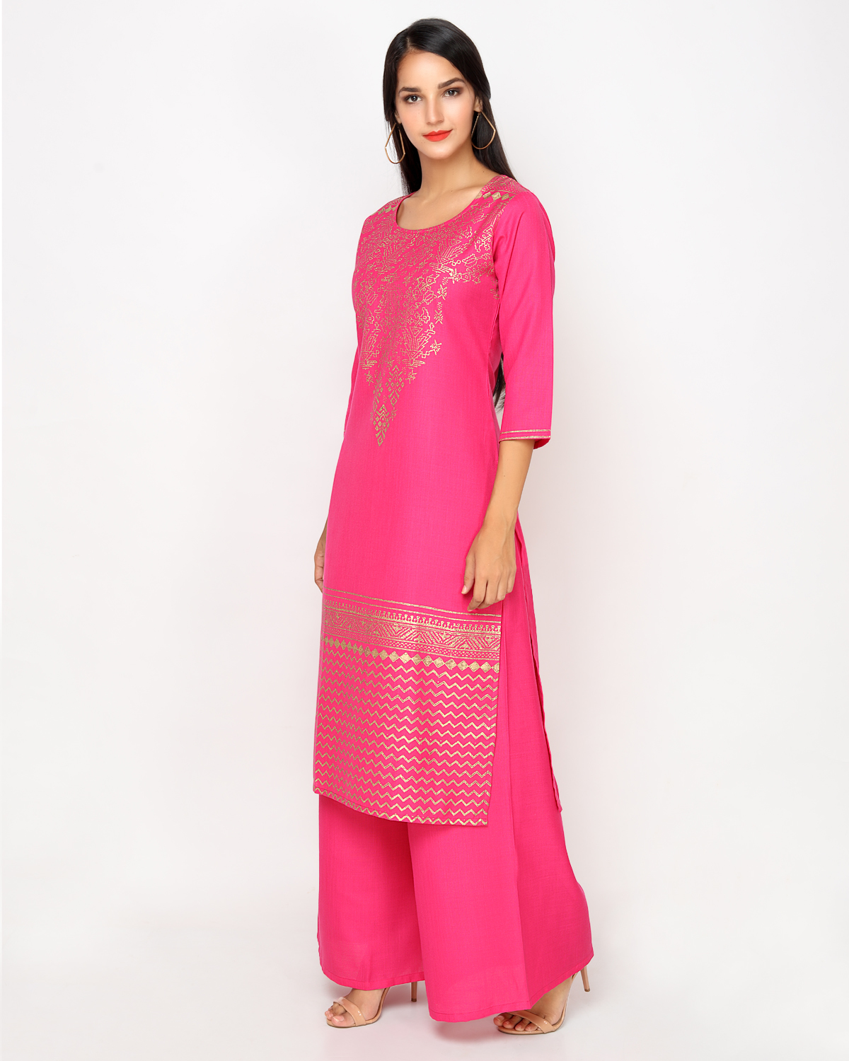 Pink Block Print Kurta With Palazzo