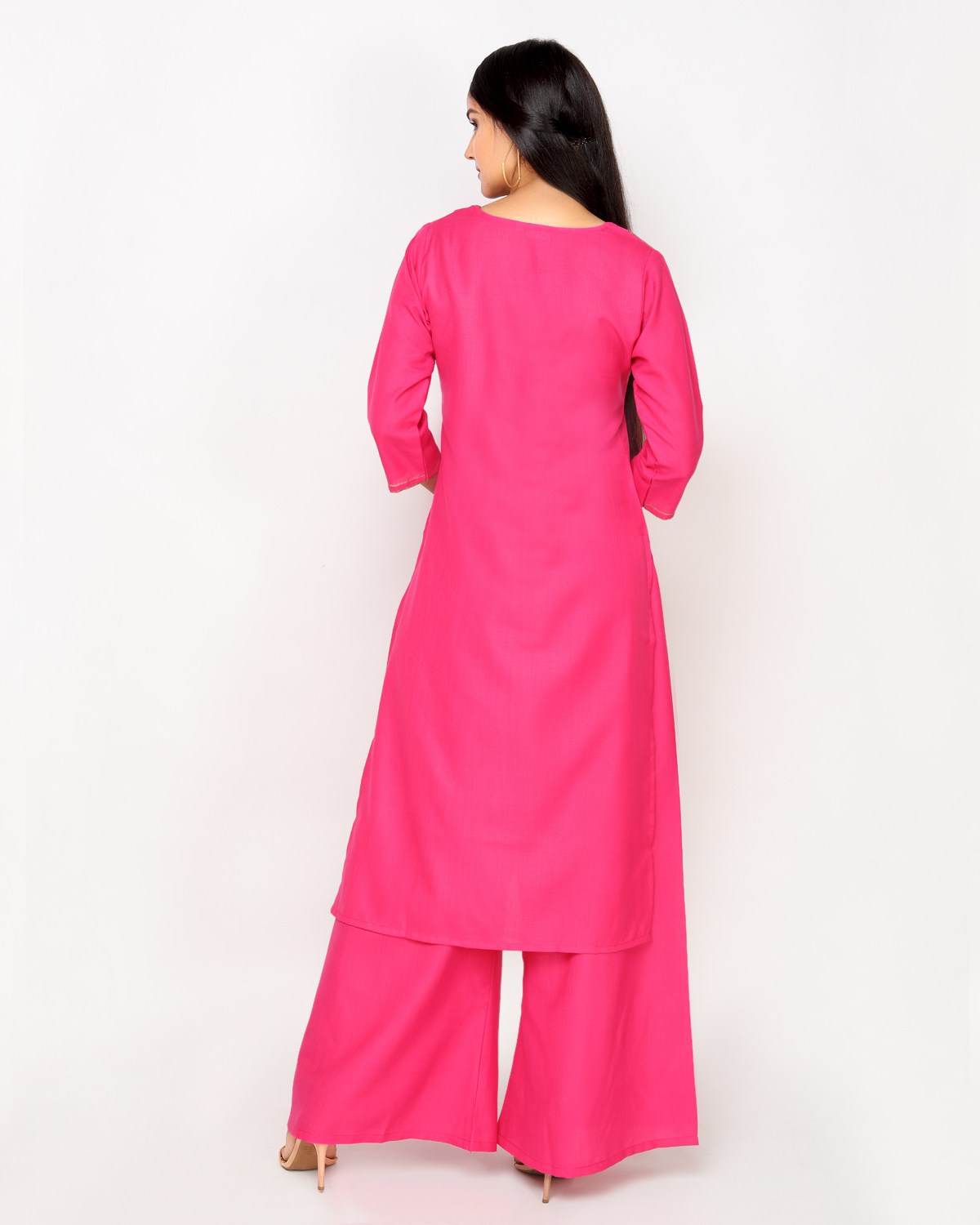 Pink Block Print Kurta With Palazzo