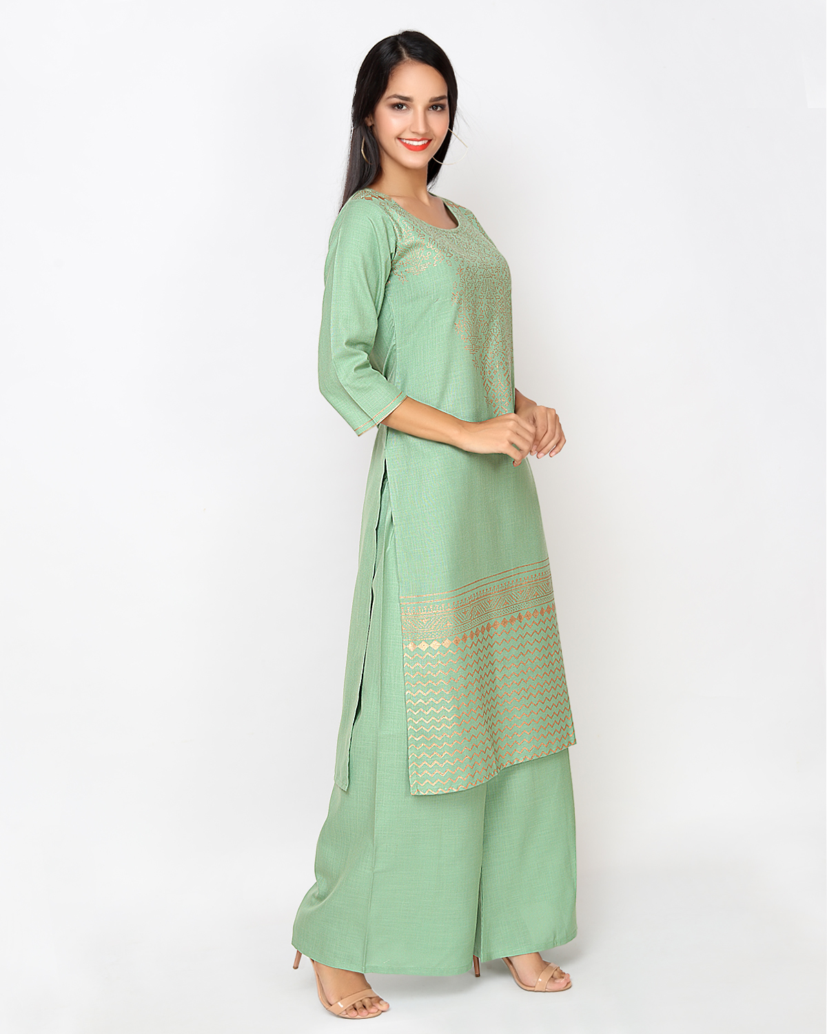 Green Print Palazzo Kurta