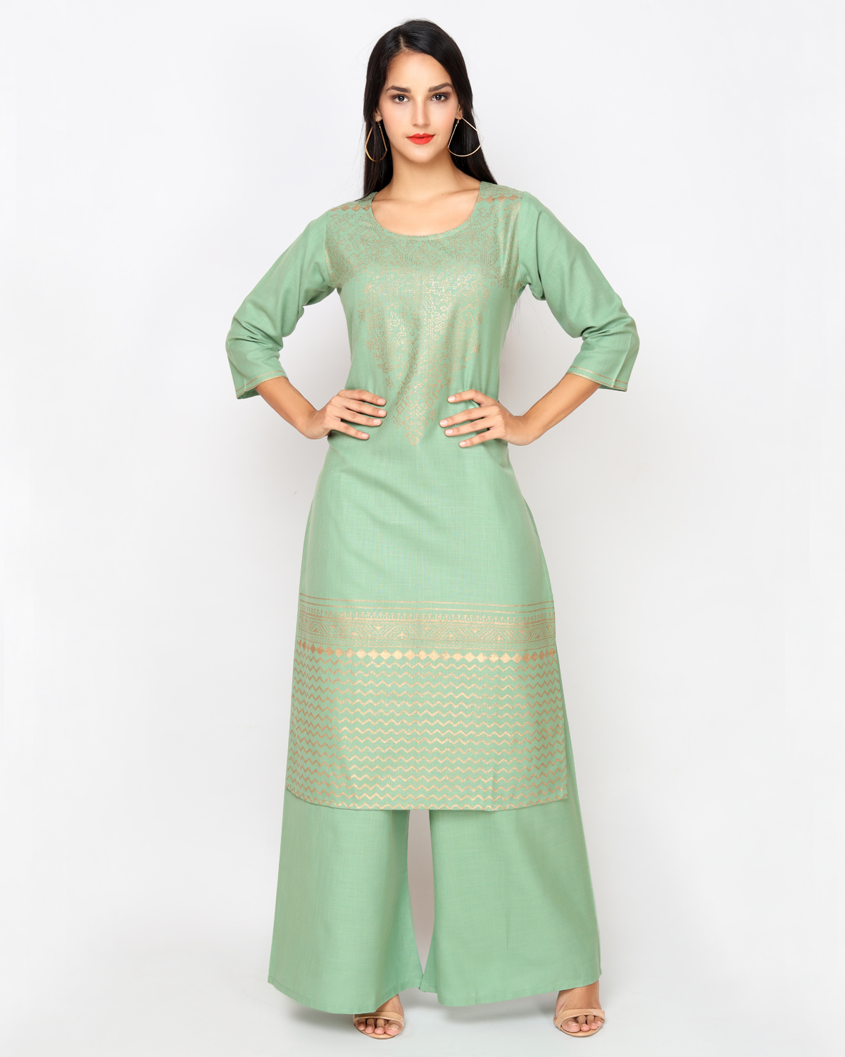 Green Print Palazzo Kurta