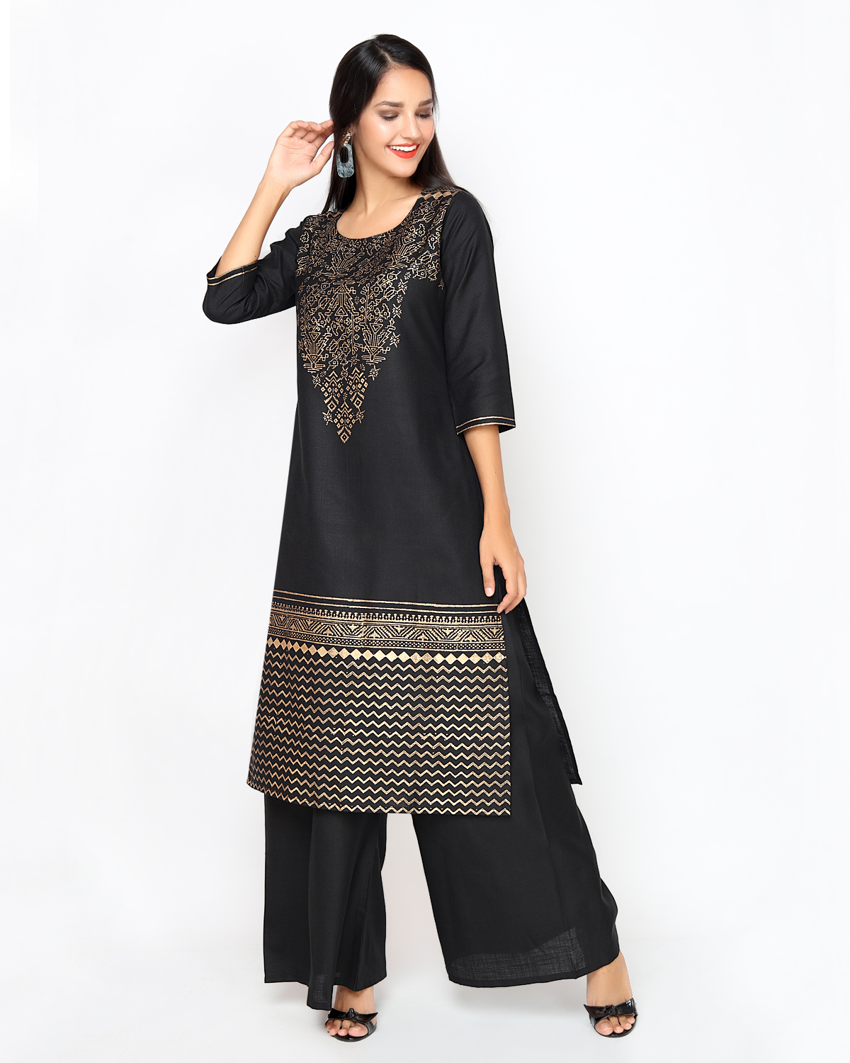 Black Block Palazzo Kurta