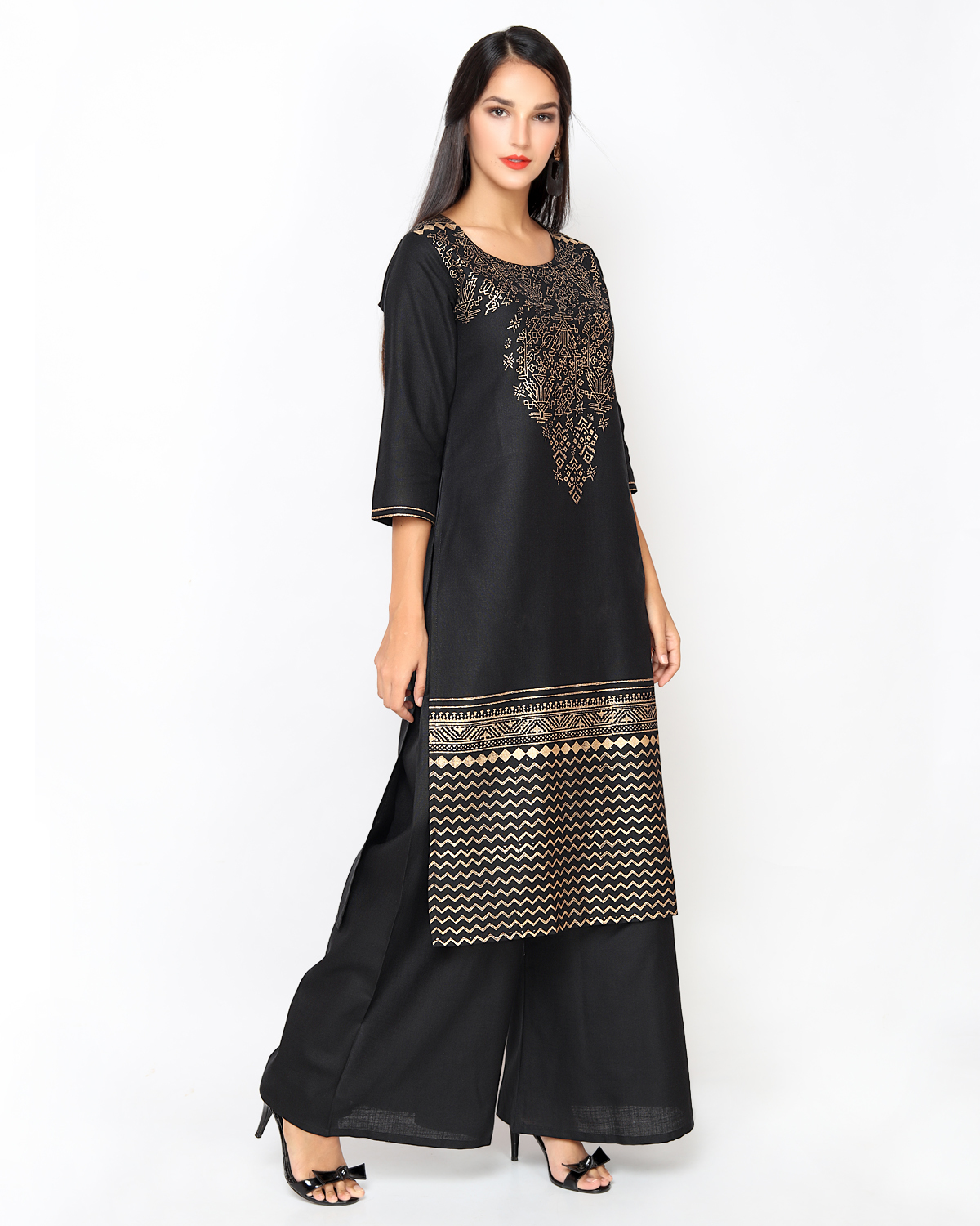 Black Block Palazzo Kurta