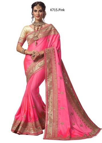 Red Geometric Design Embroidered Satin Saree Collection