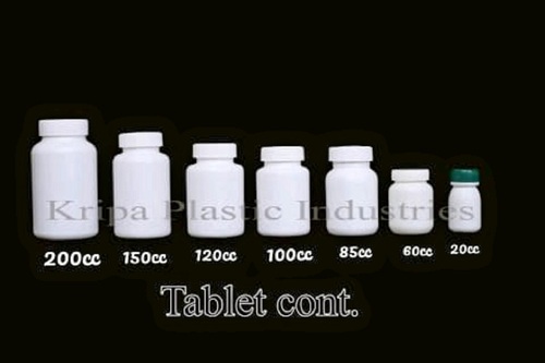 Tablet Container - HDPE Material, 6-150 Tablet Size | White Color, Round Shape, Screw Cap Sealing