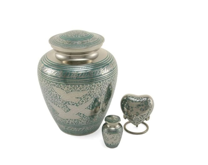 Green & Silver New Going Home Elite Solid Brass Urn
