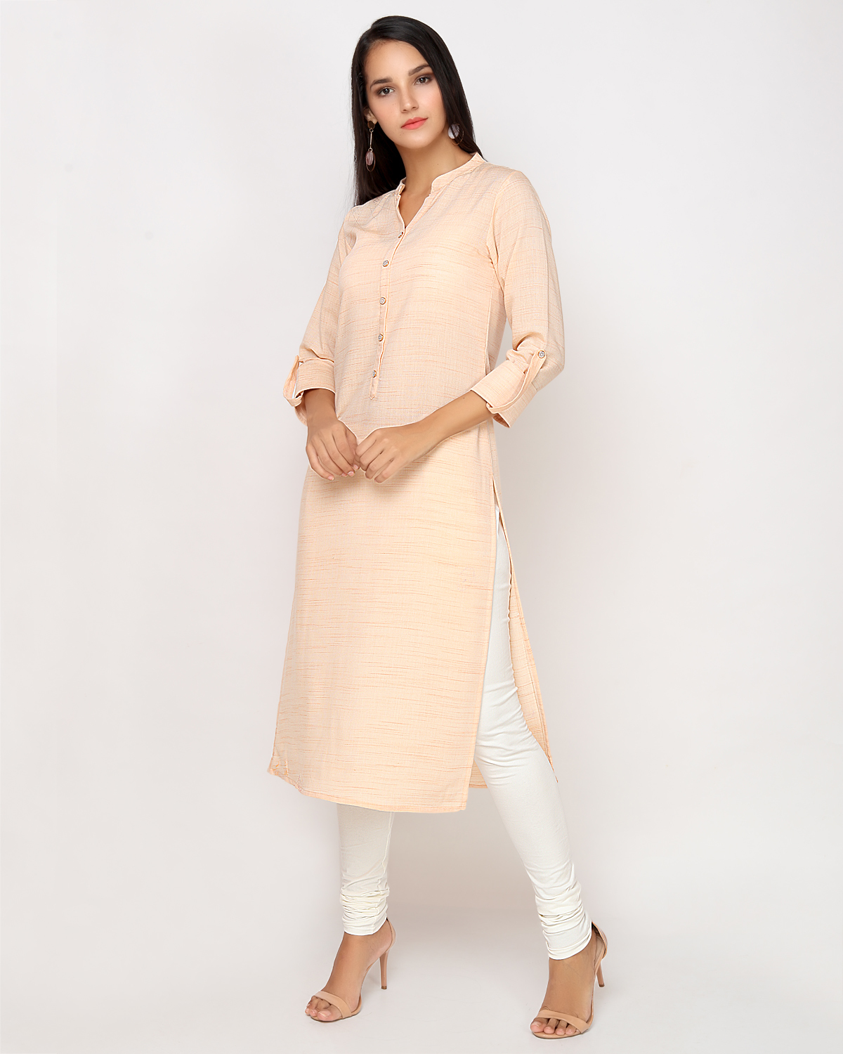 Pastel Kurti - Rayon Blend 45 Inch Length | Orange 3-4th Sleeves Washable Design For Office And Casual Wear