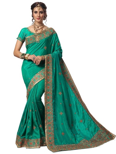 Orange Geometric Design Embroidered Silk Saree Collection