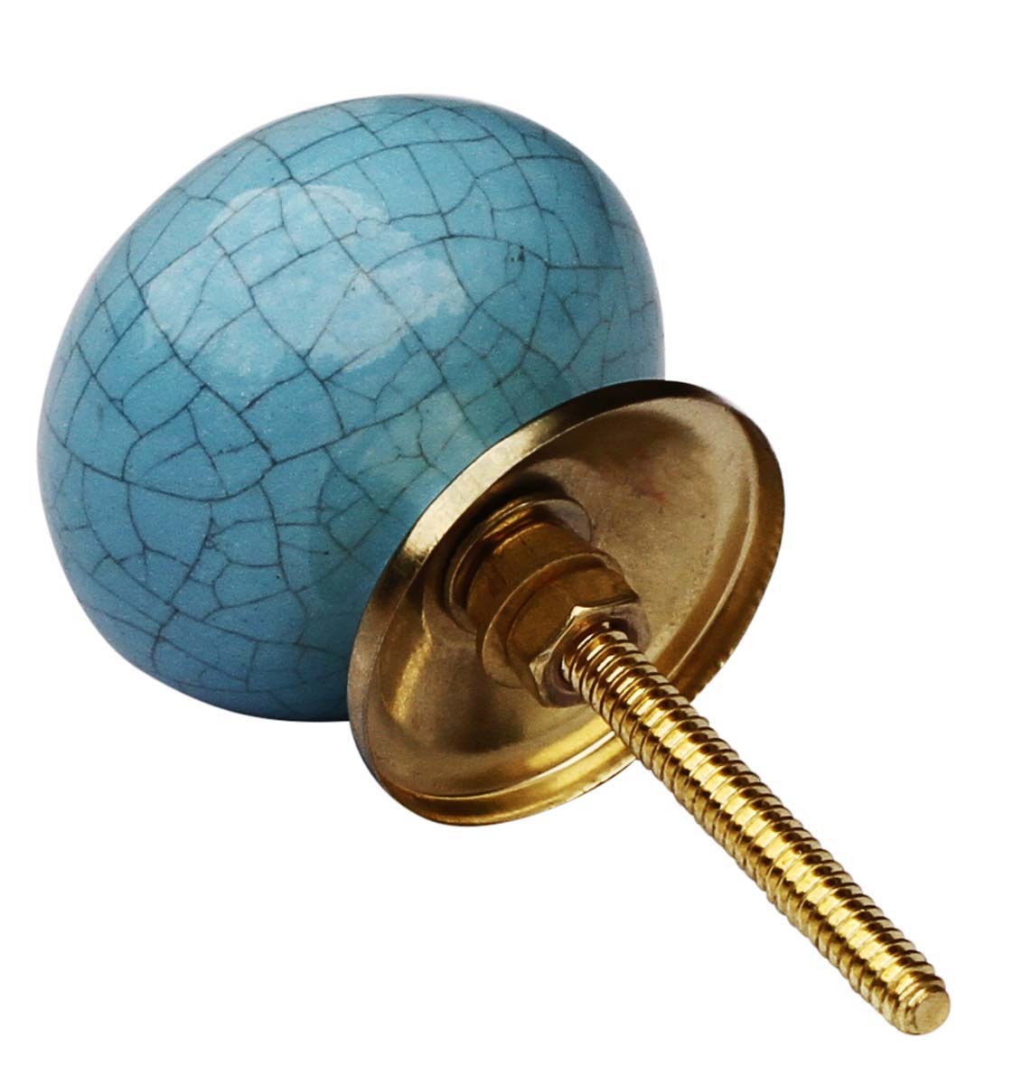 Ceramic Knobs Pulls Handmade In Turquoise Blue With Crackled Effect