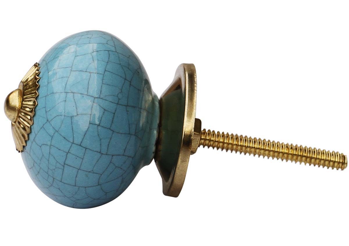 Ceramic Knobs Pulls Handmade In Turquoise Blue With Crackled Effect