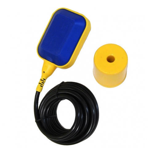 Float Switch - Plastic, 150mm Length, 3/4 Inch Outer Diameter | Black and Blue, Standard Square Design