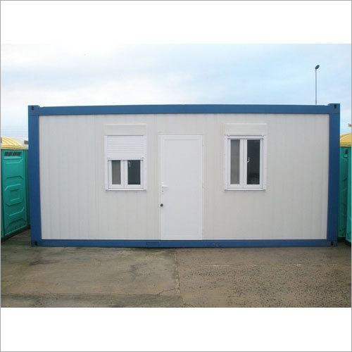 Portable Office Container - Metal Sheet, 2 Windows, White & Blue Color | Customizable Size, Ready to Assemble, Multi-Use for Offices and Camps