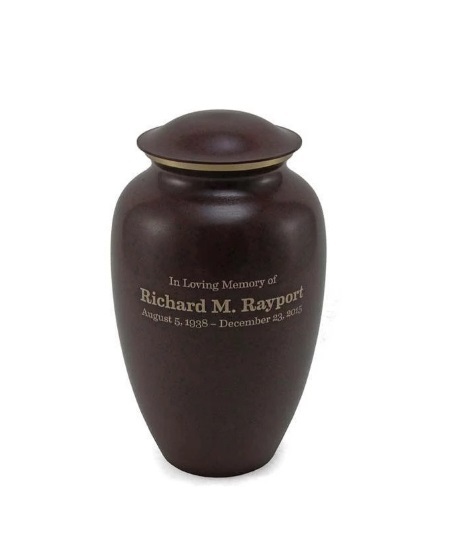 Brown Granite Patriotic Brass Urn - 9.9" H X 6.8" W, Glossy Enamel Finish, Features Floating Hearts Of Love, Ideal For Home Decoration And Memorial Use