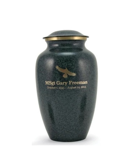 Brown Granite Patriotic Brass Urn - 9.9" H X 6.8" W, Glossy Enamel Finish, Features Floating Hearts Of Love, Ideal For Home Decoration And Memorial Use