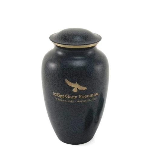 Brown Granite Patriotic Brass Urn - 9.9" H X 6.8" W, Glossy Enamel Finish, Features Floating Hearts Of Love, Ideal For Home Decoration And Memorial Use