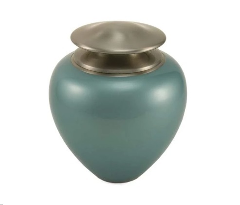Lattice Solid Brass Cremation Urn - 10" H X 6.3" D, Engraved Floral Design In Gray & Pink