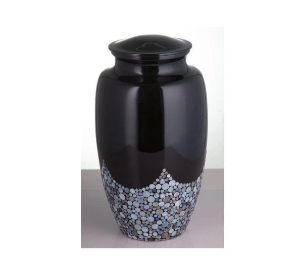Silver Oak Urn - Brass Metal, 10.4h X 6.1d Inches, Silver Finish - Engraved Design With Floating Hearts, Ideal For Home Decoration And Memorial Showcase