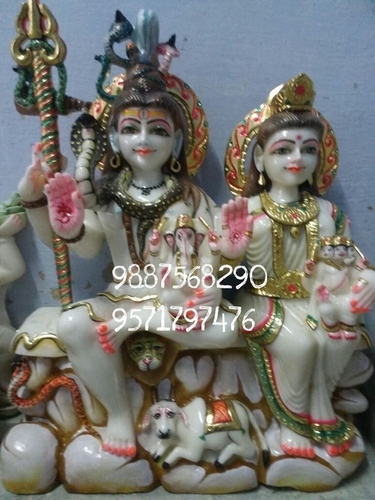 Marble Shiv Parivar Statue - Multisizes, Multicolor | Handmade Indian Religious Art, Dust Resistant, Versatile for Worship and Decoration