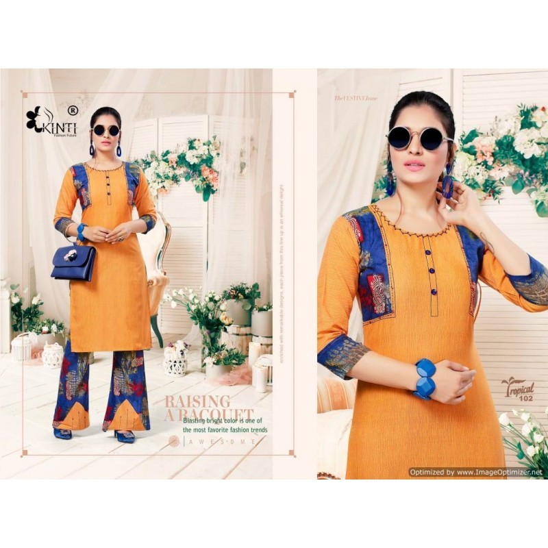 Kinti-tropical Kurti - Rayon Print And Handloom Slub, Size S To 3xl, 3/4 Sleeve, A-line Style, Washable For Daily And Party Wear