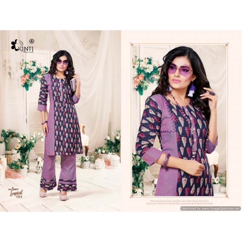 Kinti-tropical Kurti - Rayon Print And Handloom Slub, Size S To 3xl, 3/4 Sleeve, A-line Style, Washable For Daily And Party Wear