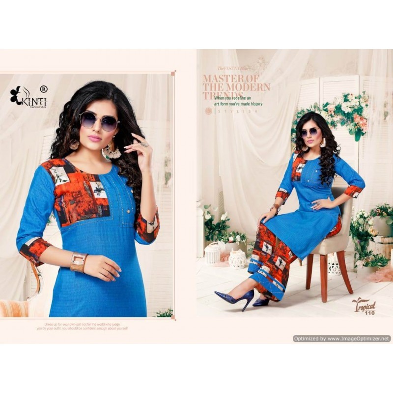 Kinti-tropical Kurti - Rayon Print And Handloom Slub, Size S To 3xl, 3/4 Sleeve, A-line Style, Washable For Daily And Party Wear