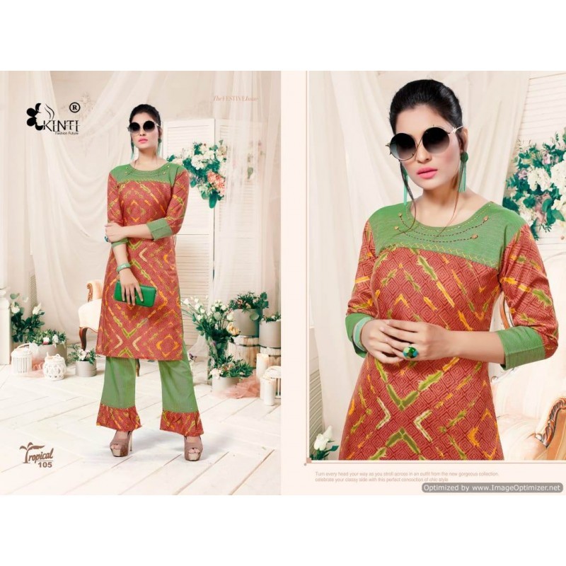 Kinti-tropical Kurti - Rayon Print And Handloom Slub, Size S To 3xl, 3/4 Sleeve, A-line Style, Washable For Daily And Party Wear