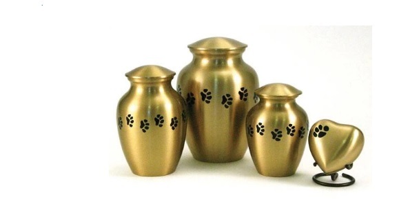 Classic Paws Brass Pet Urn - 7.1x5.1 Inches Solid Brass Gold Finish | Embossed Paw Prints Floating Hearts Of Love Ideal Memorial Decor