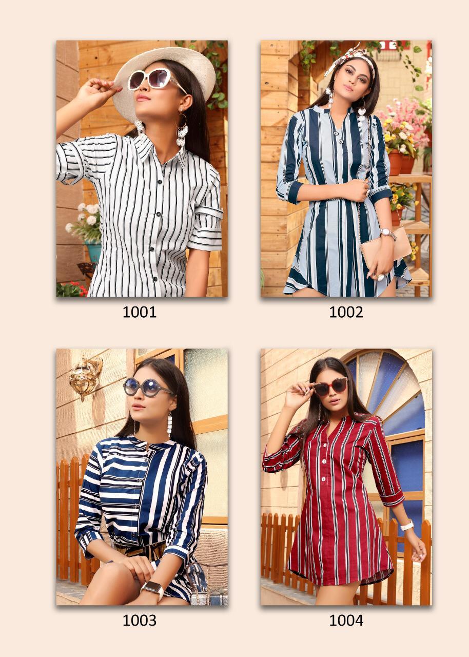 Fancy Cotton Top - Imported Cotton Fabric, Sizes S(36) To 2xl(44), Striped Pattern, White, Blue, Maroon Colors, All Season Wear, Washable And Dry Clean Only
