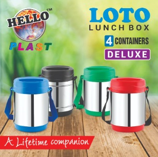 Stainless Steel Lunch Box - 4 Round Containers, Airtight, Insulating, Durable, Secure Handle - Ideal for Travel and Keeping Food Fresh