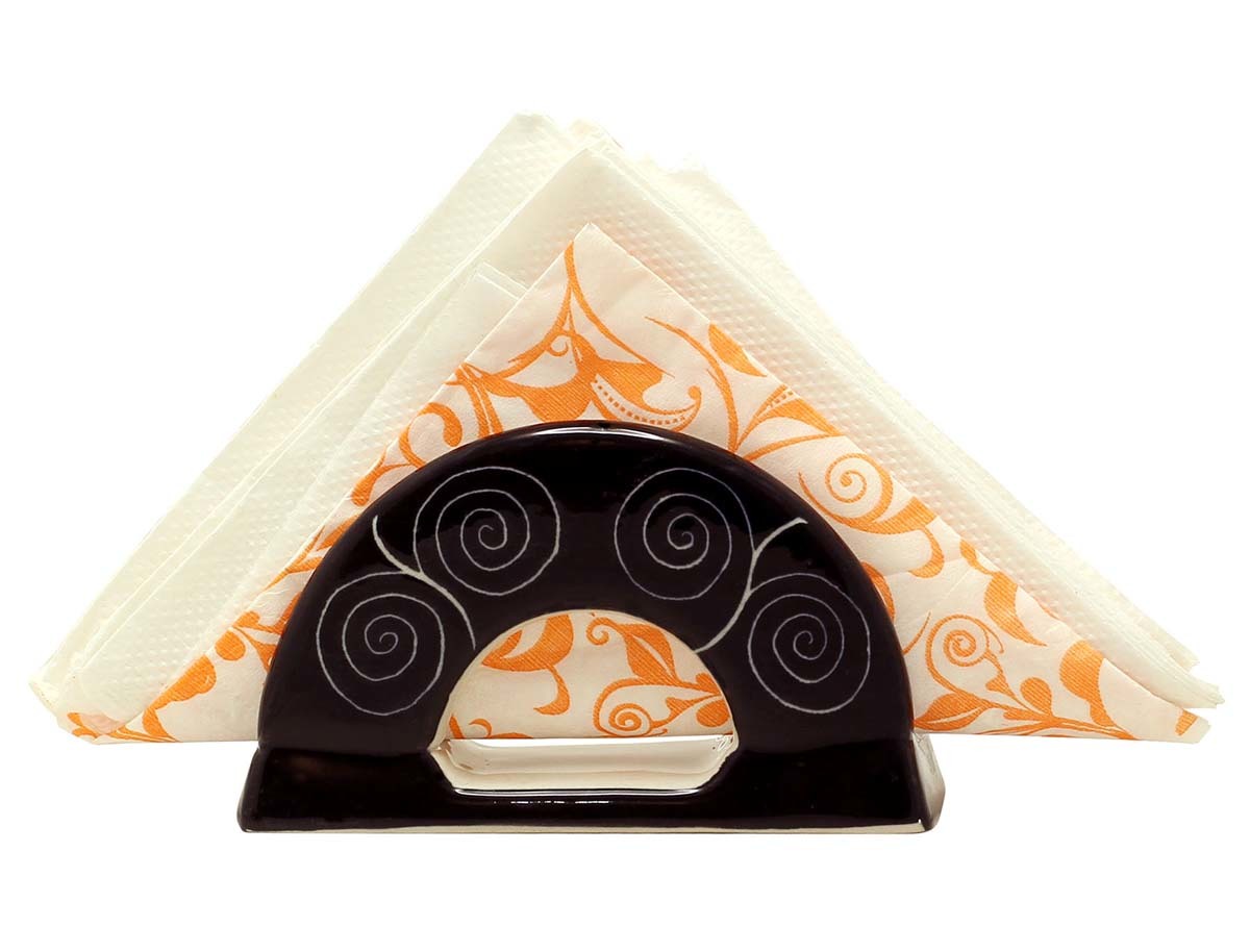 Ceramic Tissue Holder - 2.7 Inch Round Black, White Decor | Hand Built, Classical Modern Style, Indoor Outdoor