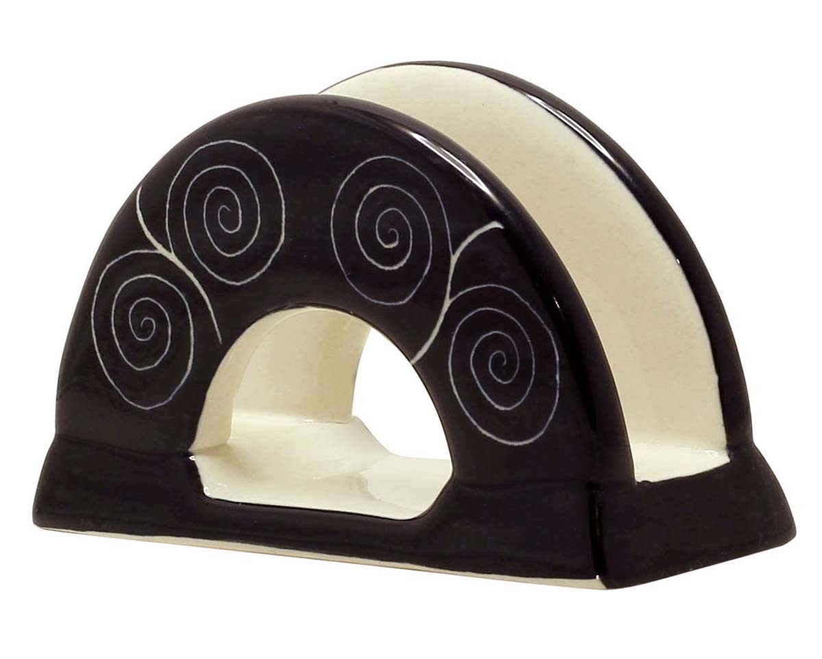 Ceramic Tissue Holder - 2.7 Inch Round Black, White Decor | Hand Built, Classical Modern Style, Indoor Outdoor