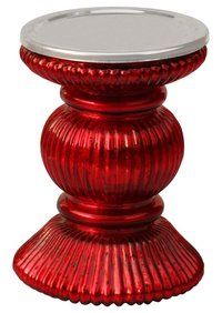 Handmade Red Ribbed Glass Pillar Candle Holder